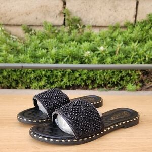 Kinzu Black Beaded Quilted Jeweled Sandals Size 37